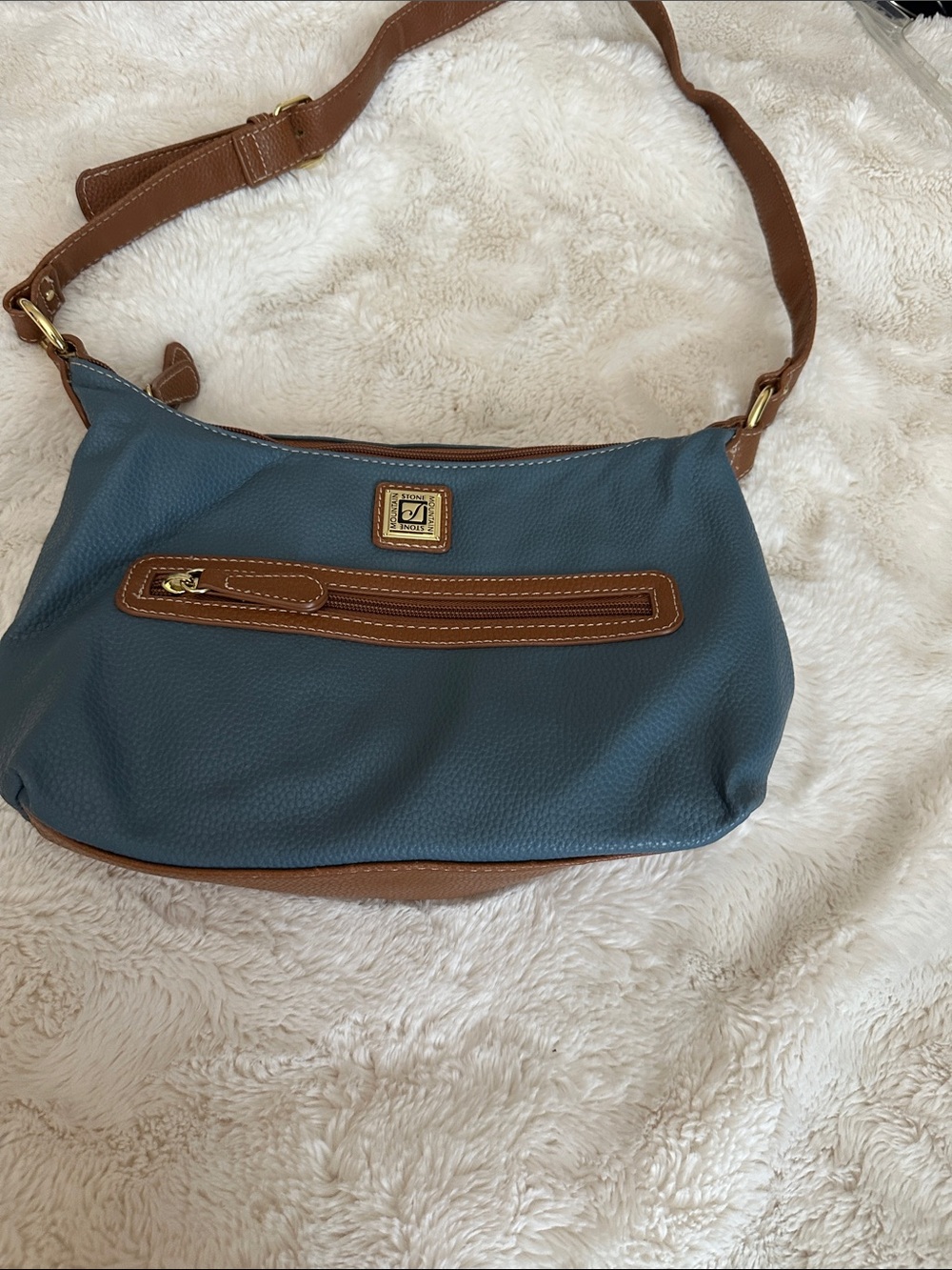 Stone Mountain Accessories Blue Shoulder Bag with Brown Trim